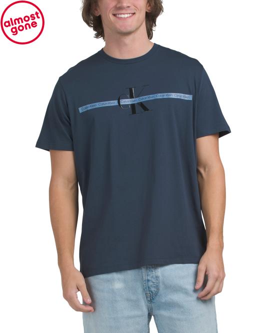 CALVIN KLEIN Short Sleeve Tape Repeat Layered Logo Crew Neck Tee