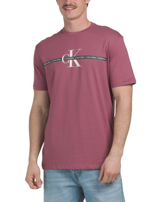 CALVIN KLEIN Short Sleeve Tape Repeat Layered Logo Crew Neck Tee