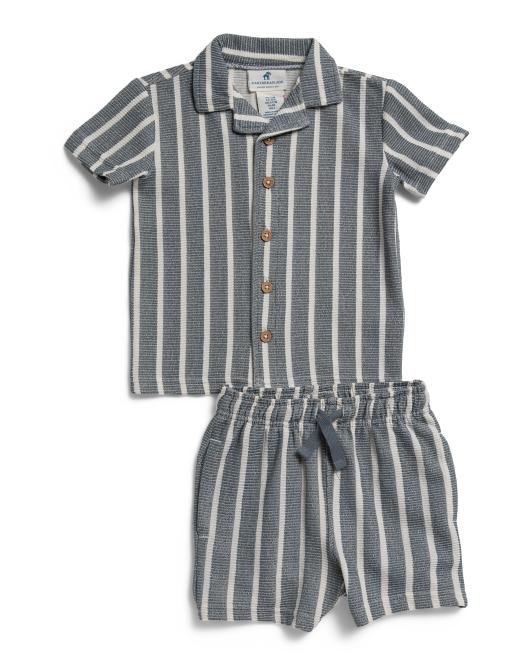 CARIBBEAN JOE 2pc Toddler Boys Crochet Button Up And Shorts Set