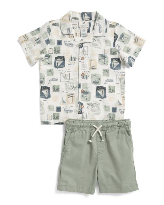 CARIBBEAN JOE Boys 2pc Nautical Shirt And Twill Shorts Set
