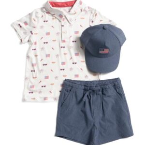 C&C CALIFORNIA Infant Boys 2pc Americana Printed Polo And Shorts Set With Hat