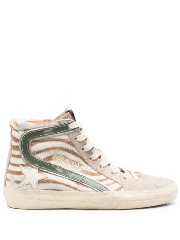 high-top sneakers with zebra stripe pattern