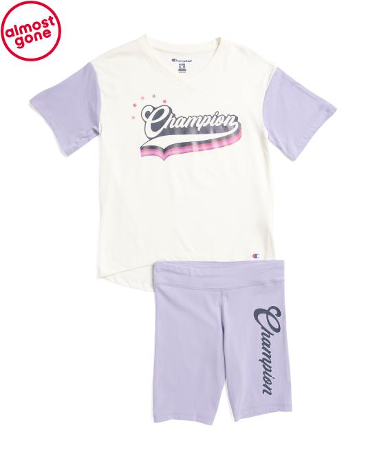 CHAMPION Girls 2pc Oversized Tee And Biker Shorts Set