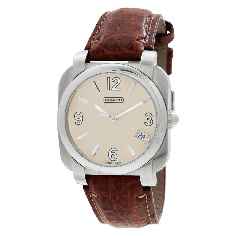 Brown Leather Silver Quartz Beige Dial Men's Watch