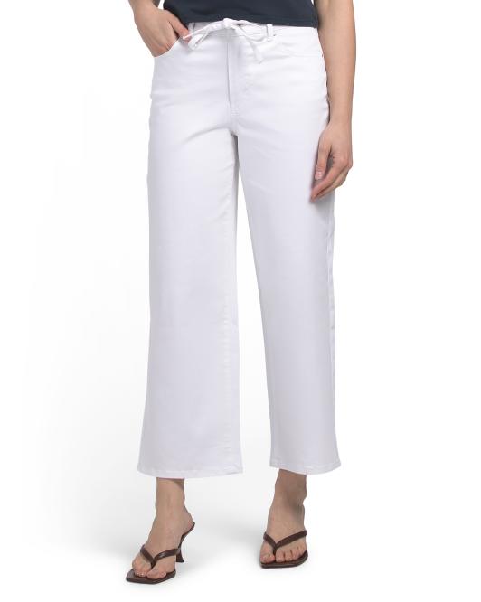 D. JEANS NEW YORK High Rise Twill Wide Leg Ankle Pants With Cord Tie Belt
