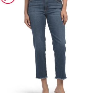 DEMOCRACY Abtech High Rise Slim Straight Jeans With Frayed Cuffs
