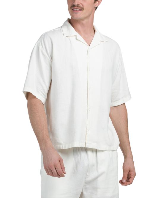 DENIM & FLOWER Linen Blend Camp Shirt