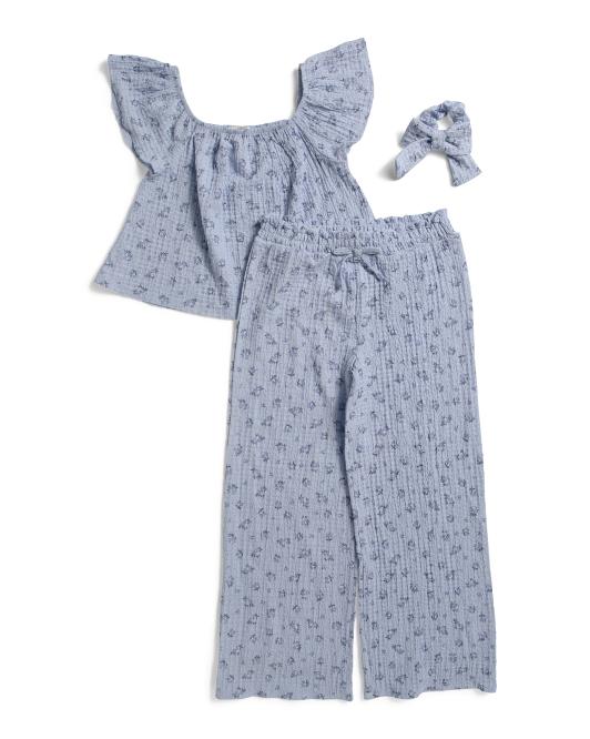 DEREK HEART Big Girls Flutter Beach Top And Pants Set