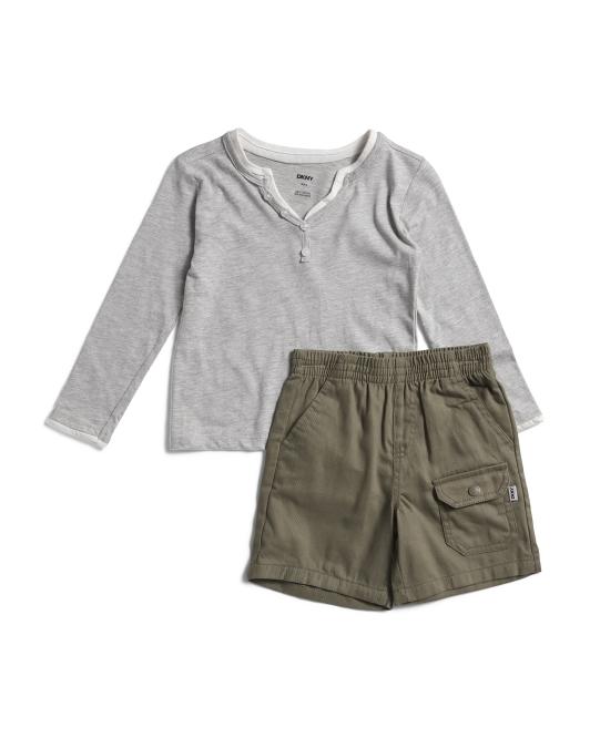 DKNY 2pc Long Sleeve Tee And Shorts Set