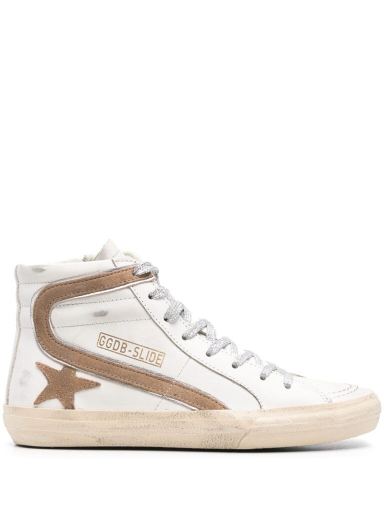 distressed white leather sneakers
