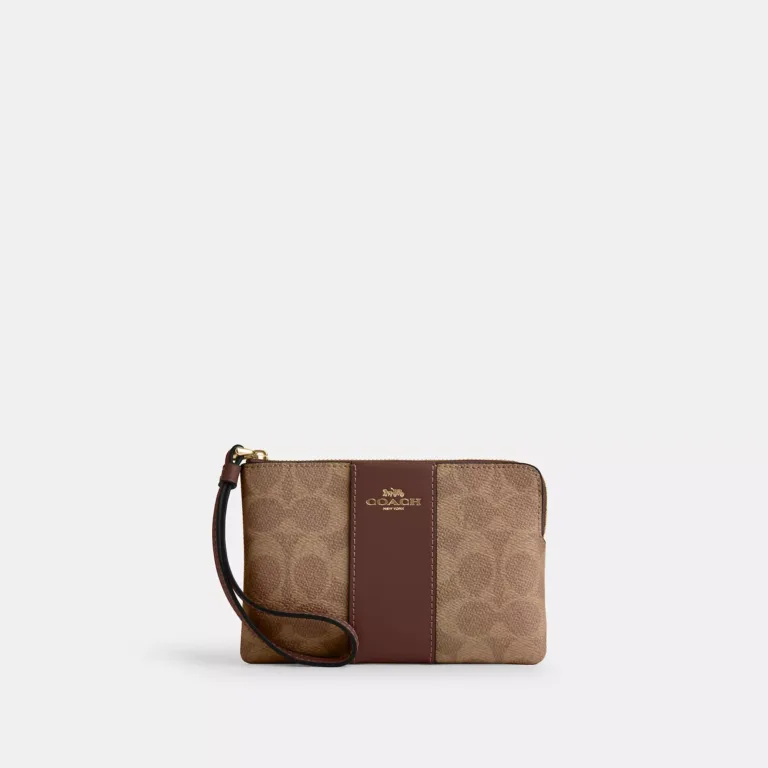 corner zip wristlet in signature canvas with stripe