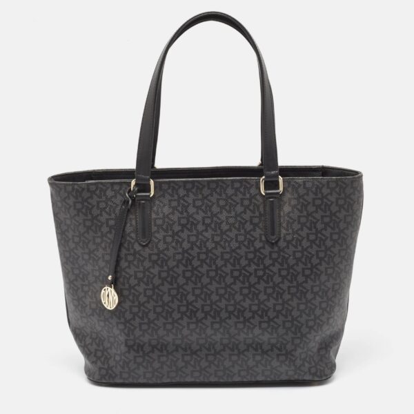 black monogram coated canvas and leather top zip tote