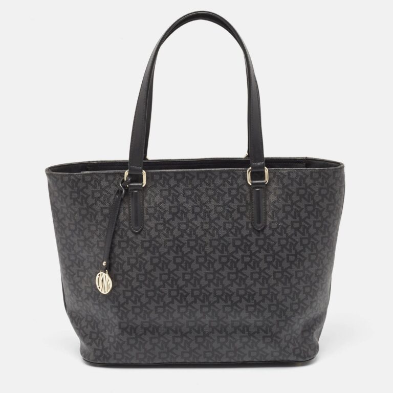 black monogram coated canvas and leather top zip tote