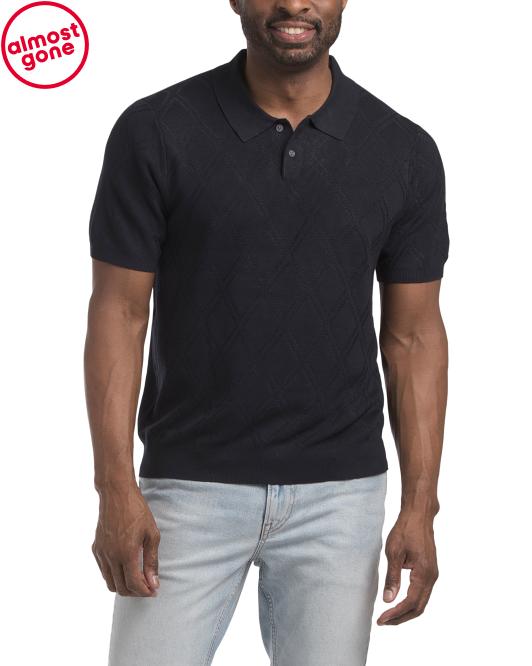 ELIE TAHARI Linen Blend Short Sleeve Knitted Polo