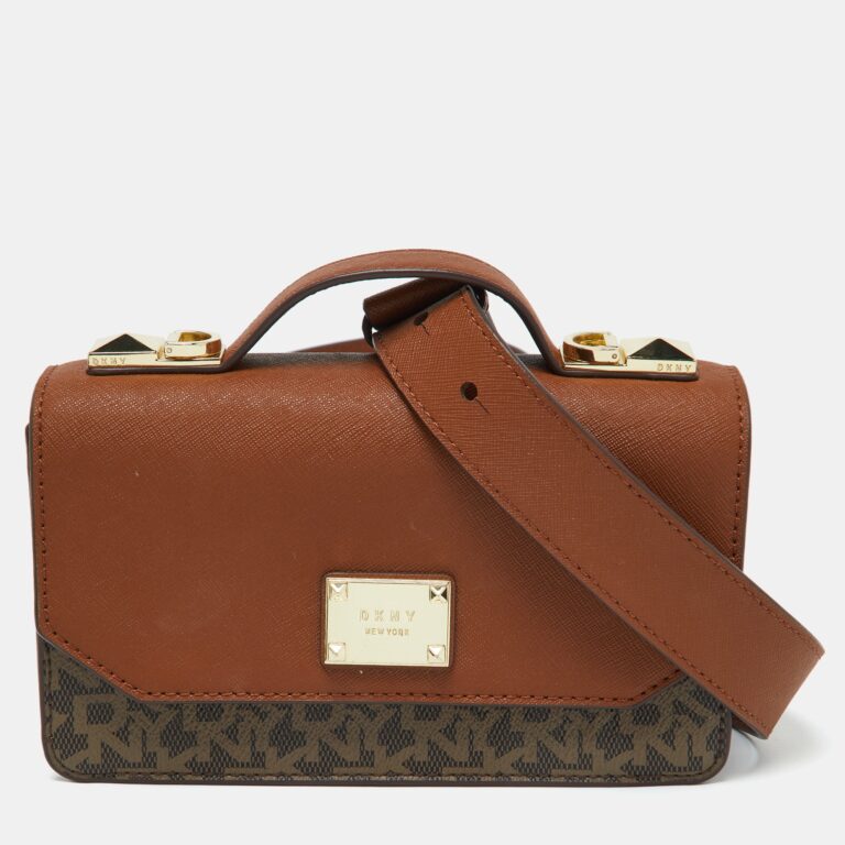 brown signature coated canvas and leather top handle bag
