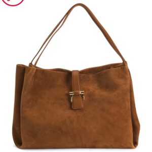 FERRAGAMO Made In Italy Suede Tote With Clasp Logo