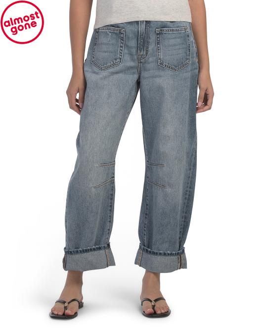 HIDDEN Cropped Classic Cuffed Barrel Jeans