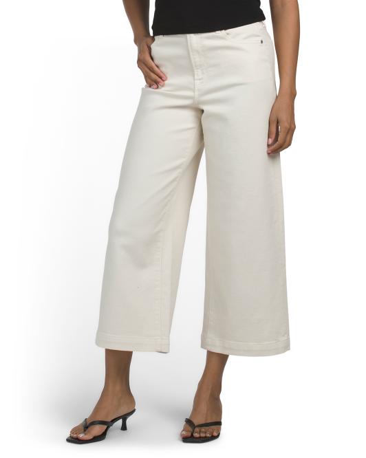 HIDDEN Ecru Clean Stretch Cropped Wide Leg Jeans