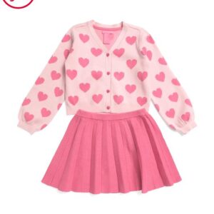 ISAAC MIZRAHI NEW YORK Girls Long Sleeve Heart Cardigan And Skirt Set With Hair Clip