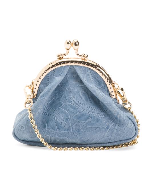 ISADORA Made In Italy Leather El Charro Print Kiss Lock Detachable Pouch