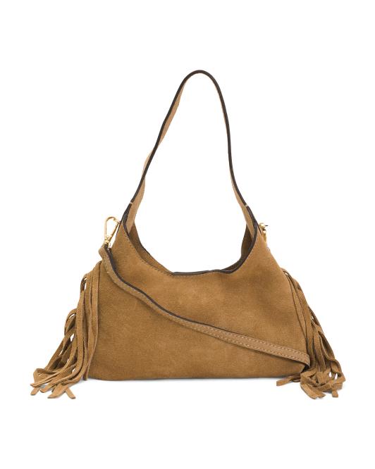 ISADORA Made In Italy Suede Mini Hobo Bag With Fringes