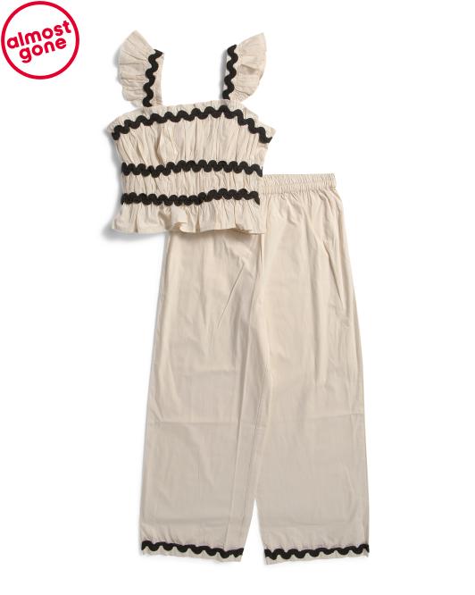 JAPNA Big Girls 2pc Peached Cotton Poplin Tank And Pants Set