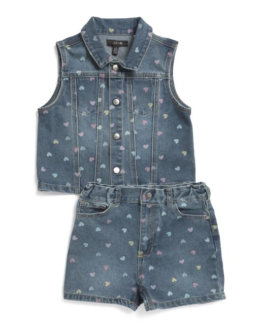 JOE'S JEANS Girls 2pc Heart Printed Vest And Shorts Set