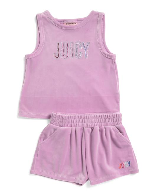JUICY COUTURE Girls 2pc Velour Tank And Shorts Set