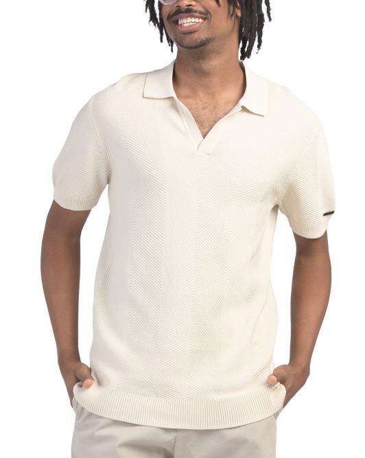 KARL LAGERFELD PARIS Textured Johnny Collar Sweater Polo