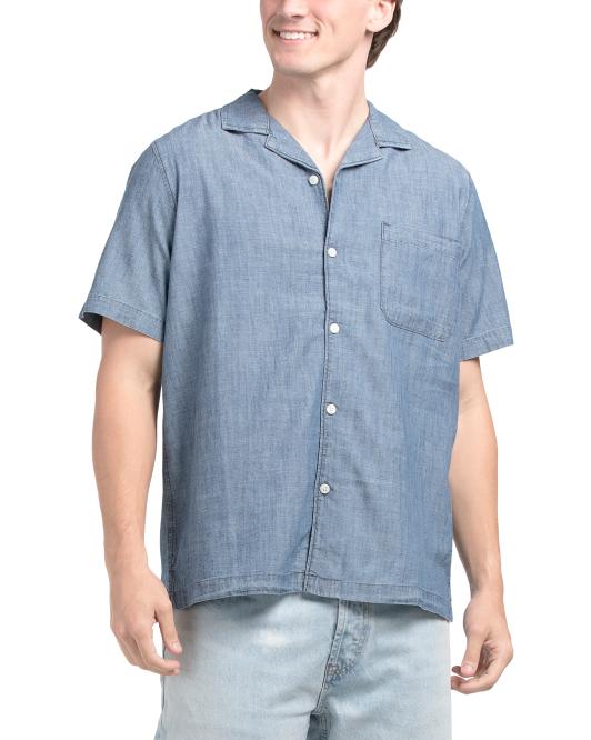 KENNETH COLE Chambray Camp Collared Shirt