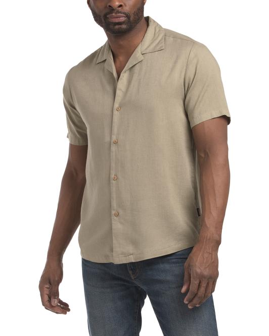 KENNETH COLE Linen Blend Camp Collar Shirt