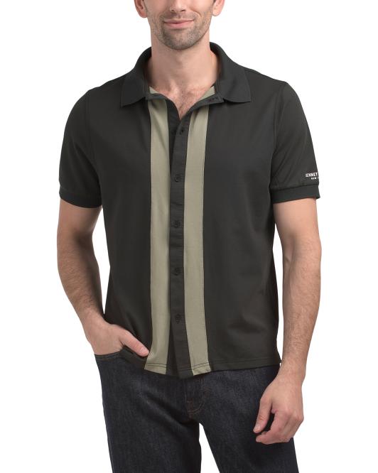 KENNETH COLE Pique Vertical Color Block Shirt
