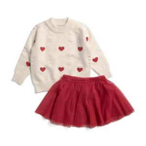 LE CHIC Toddler Girls 2pc Embroidered Heart Sweater And Skirt Set