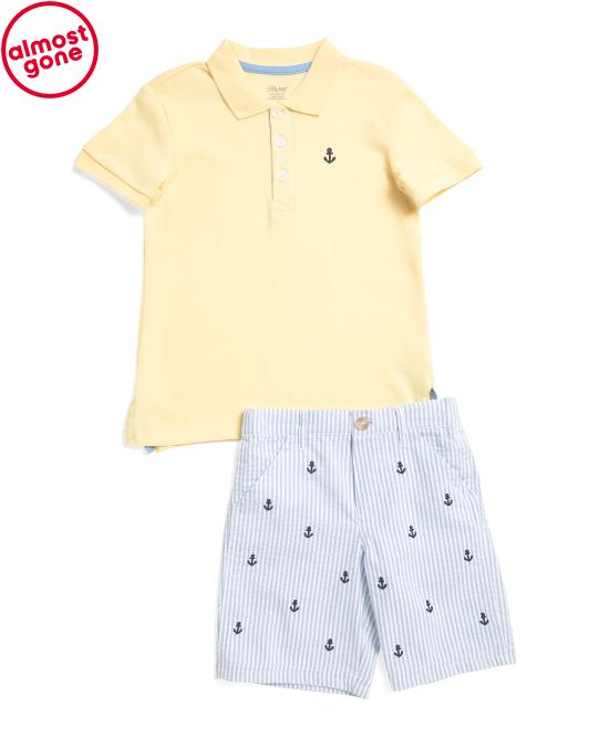 LITTLE ME Toddler Boys Anchor Polo And Shorts Set