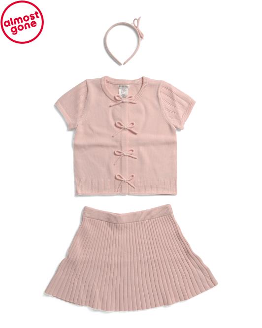 MAX STUDIO Girls 2pc Short Sleeve Bow Sweater And Skirt Set With Headband