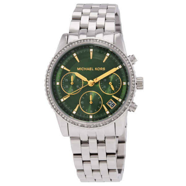 Bryant Pave Chronograph Quartz Crystal Green Dial Ladies Watch MK7583
