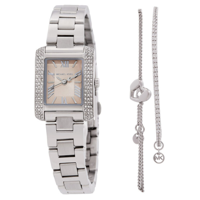 Emery Quartz Pink Dial Ladies Watch and Bracelets Gift Set MK7514SET