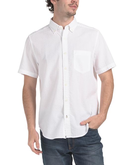 NAUTICA Short Sleeve Solid Effect Seersucker Shirt
