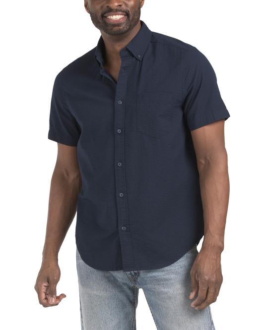 NAUTICA Short Sleeve Solid Effect Seersucker Shirt