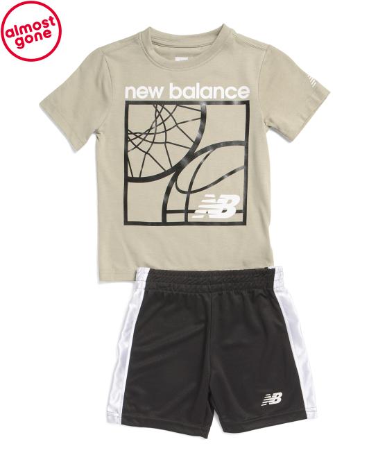 NEW BALANCE 2pc Short Sleeve Tee And Active Shorts Set