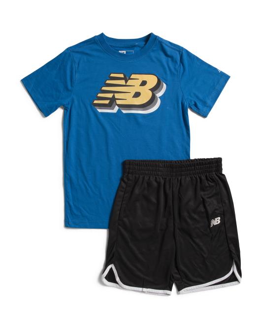 NEW BALANCE 2pc Short Sleeve Tee And Active Shorts Set