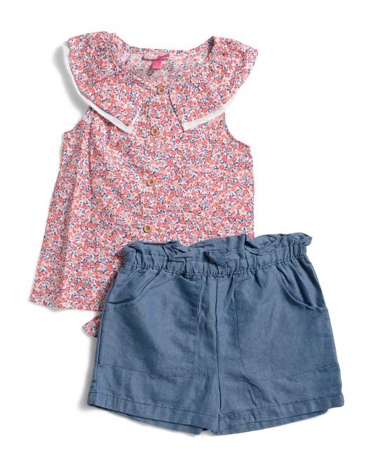 PENELOPE MACK Big Girls 2pc Sleeveless Collared Top And Shorts Set