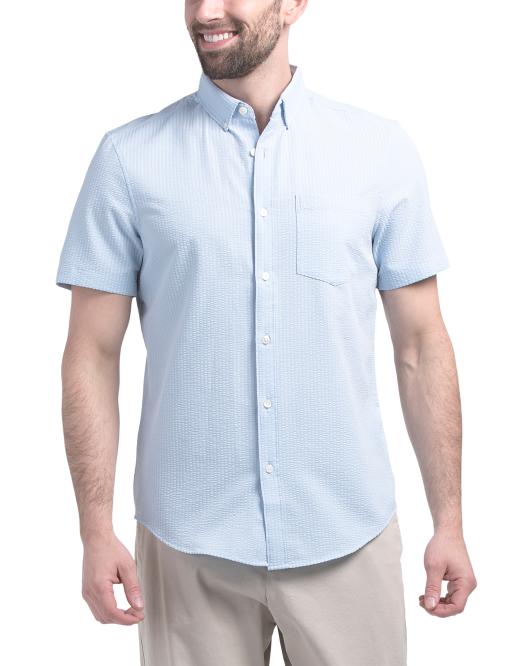 PERRY ELLIS Short Sleeve Seersucker Shirt