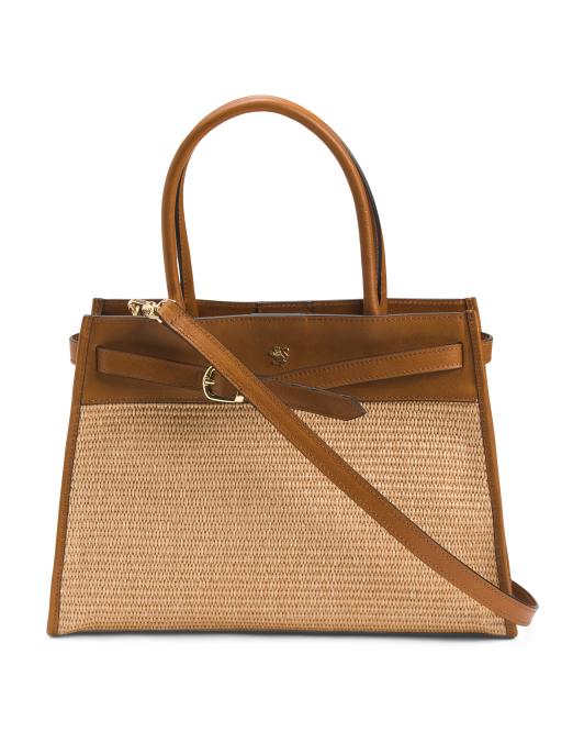PRATESI Made In Italy Straw Satchel With Belt Detail