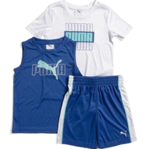 PUMA Boys 3pc Short Sleeve Tee Muscle Tank And Interlock Shorts Set