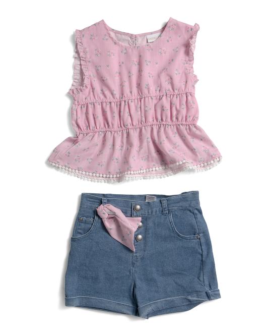 RACHEL ZOE Big Girls 2pc Top And Denim Shorts Set