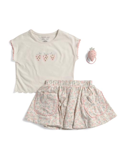 RACHEL ZOE Girls 2pc Strawberry Top And Printed Jersey Skort Set With Scrunchie