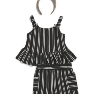 RACHEL ZOE Girls 2pc Stripe Pique Tank And Shorts Set With Straw Headband