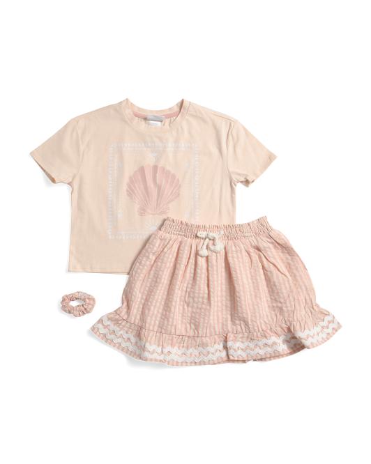 RACHEL ZOE Little Girls 2pc Graphic Tee And Skirt Set With Scrunchie
