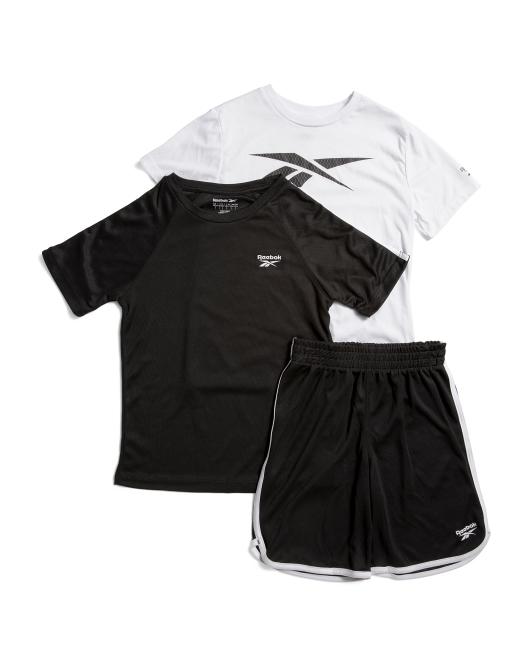 REEBOK Big Boys 3pc Short Sleeve Tees And Active Shorts Set